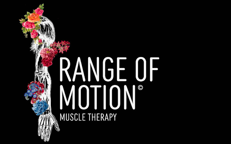 Range of Motion Muscle Therapy logo: an anatomical arm wrapped in flowers